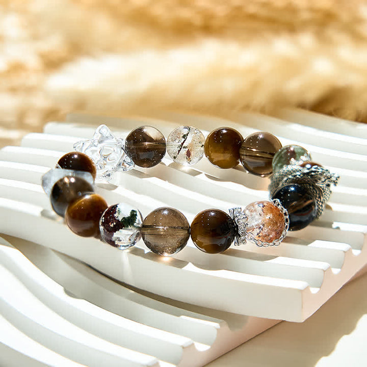 Olivenorma Tiger Eye Clear Quartz Beaded Snake Pendant Bracelet