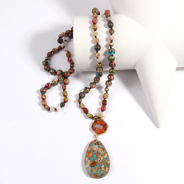 Olivenorma Natural Multicolor Emperor Stone Drop Pendant Necklace