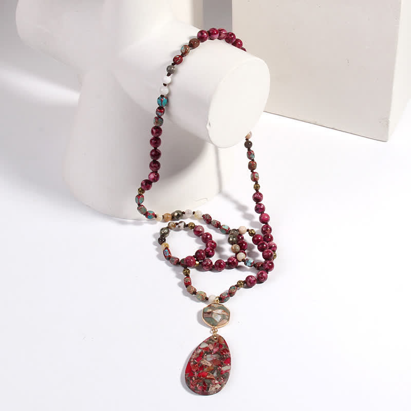 Olivenorma Natural Multicolor Emperor Stone Drop Pendant Necklace