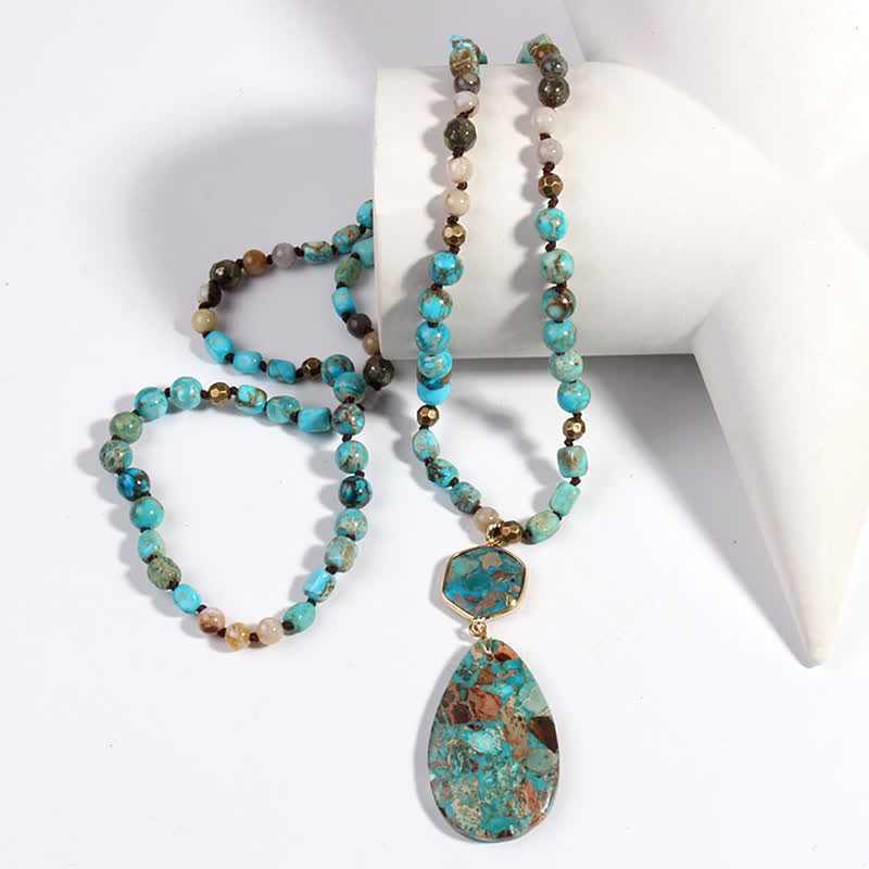 Olivenorma Natural Multicolor Emperor Stone Drop Pendant Necklace