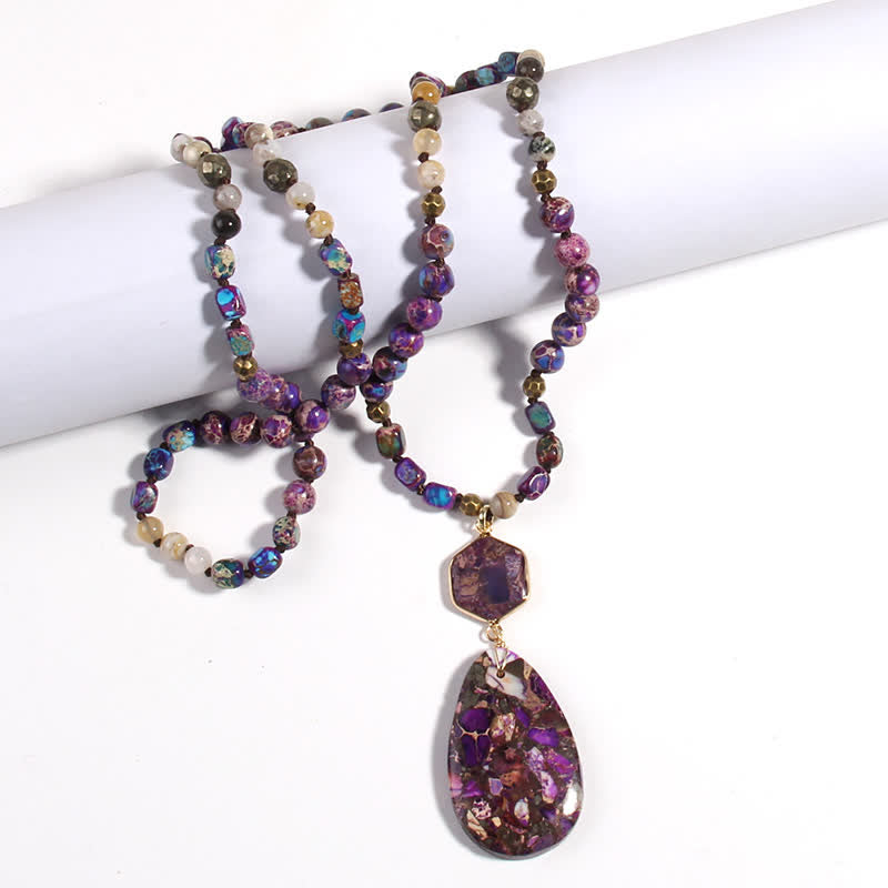 Olivenorma Natural Multicolor Emperor Stone Drop Pendant Necklace