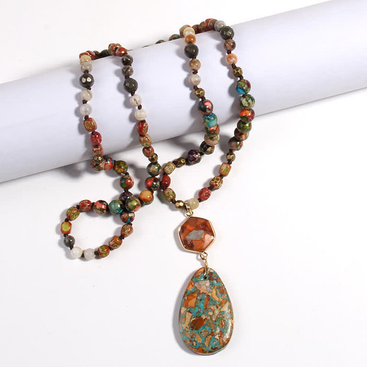 Olivenorma Natural Multicolor Emperor Stone Drop Pendant Necklace