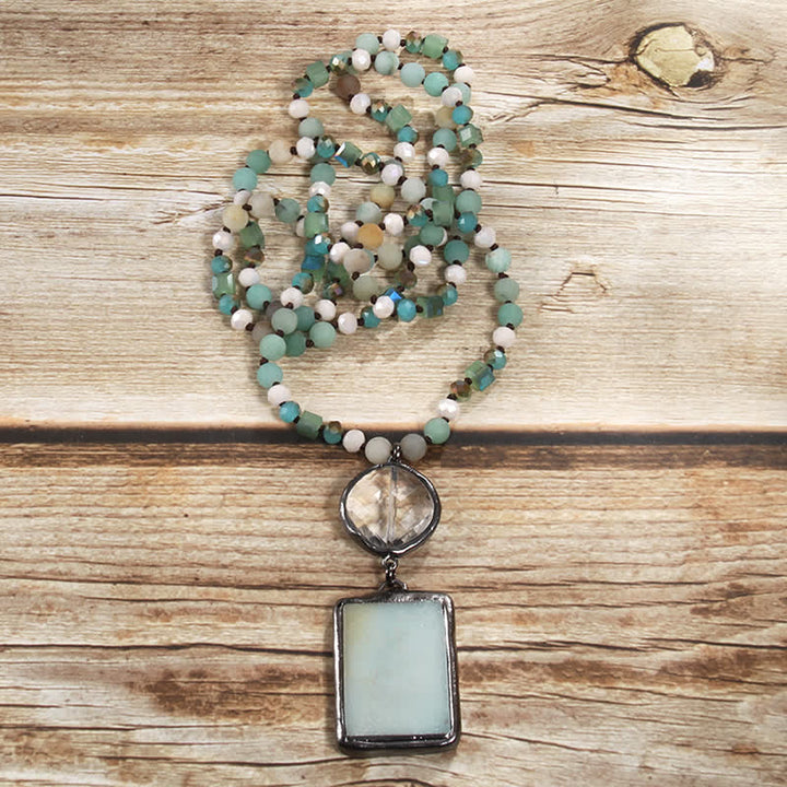 Olivenorma Natural Stone Beads Square Pendant Necklace