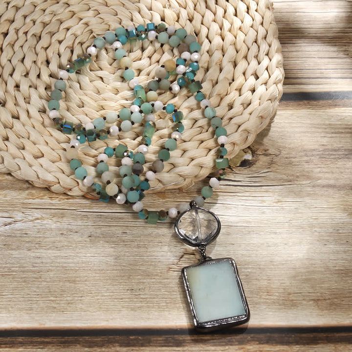 Olivenorma Natural Stone Beads Square Pendant Necklace