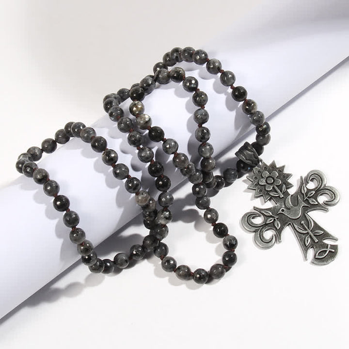 Olivenorma 8mm Labradorite Lava Stone Beads Cross Pendant Necklace