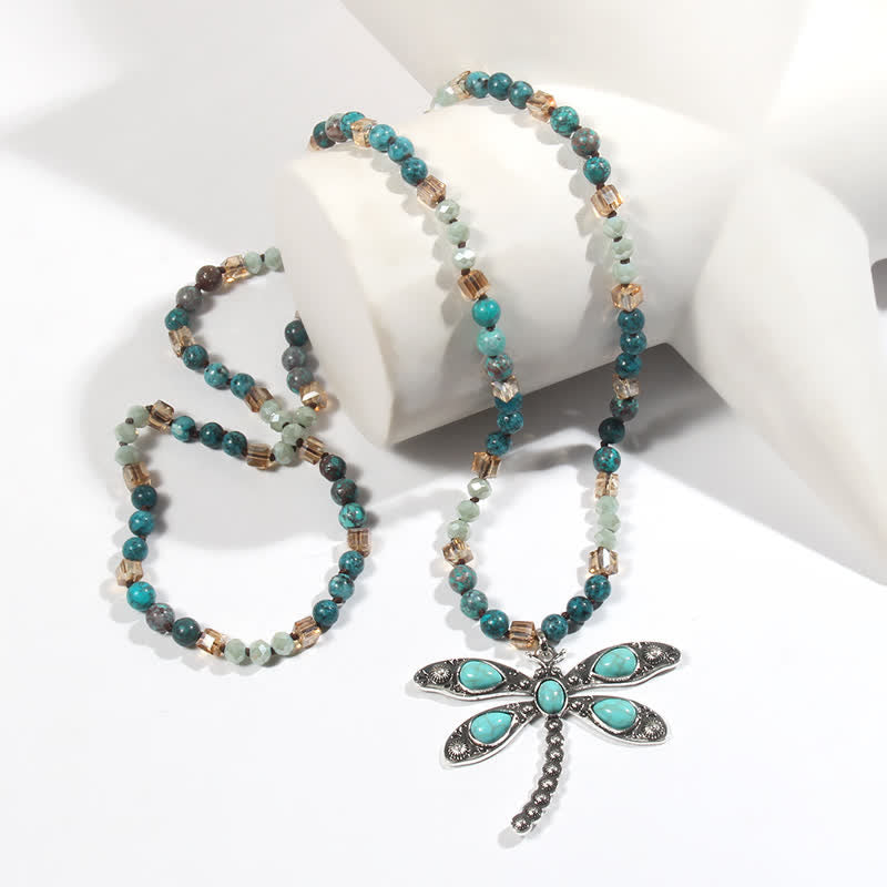 Olivenorma 6mm Beads Turquoise Dragonfly Pendant Necklace