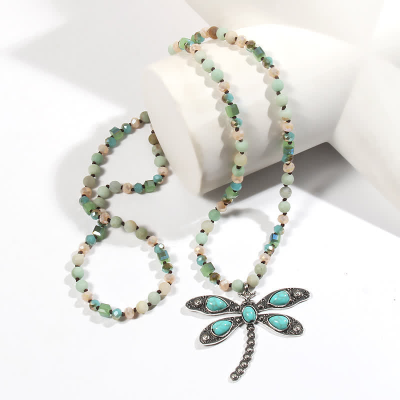 Olivenorma 6mm Beads Turquoise Dragonfly Pendant Necklace - Amazonite & Turquoise - image 4
