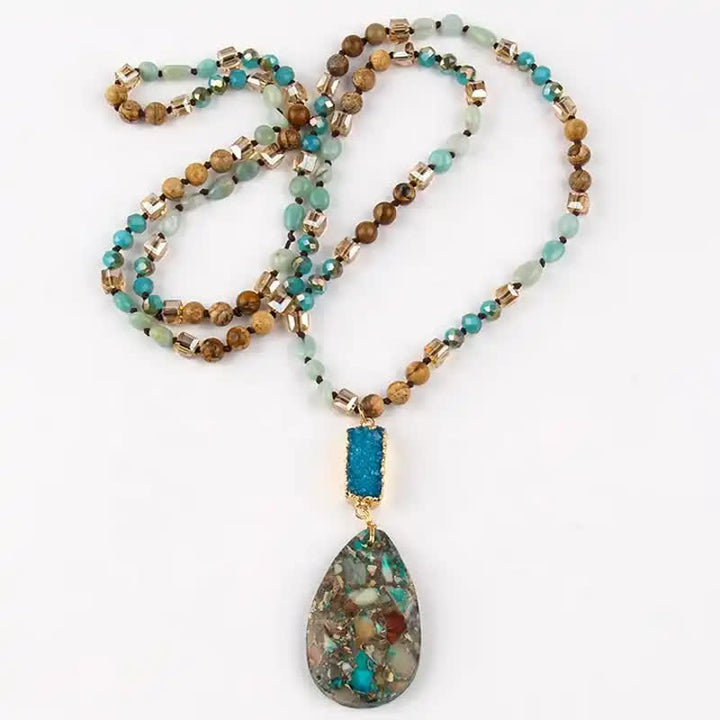 Olivenorma Emperor Stone Beads Crystal Cluster Drop Pendant Necklace