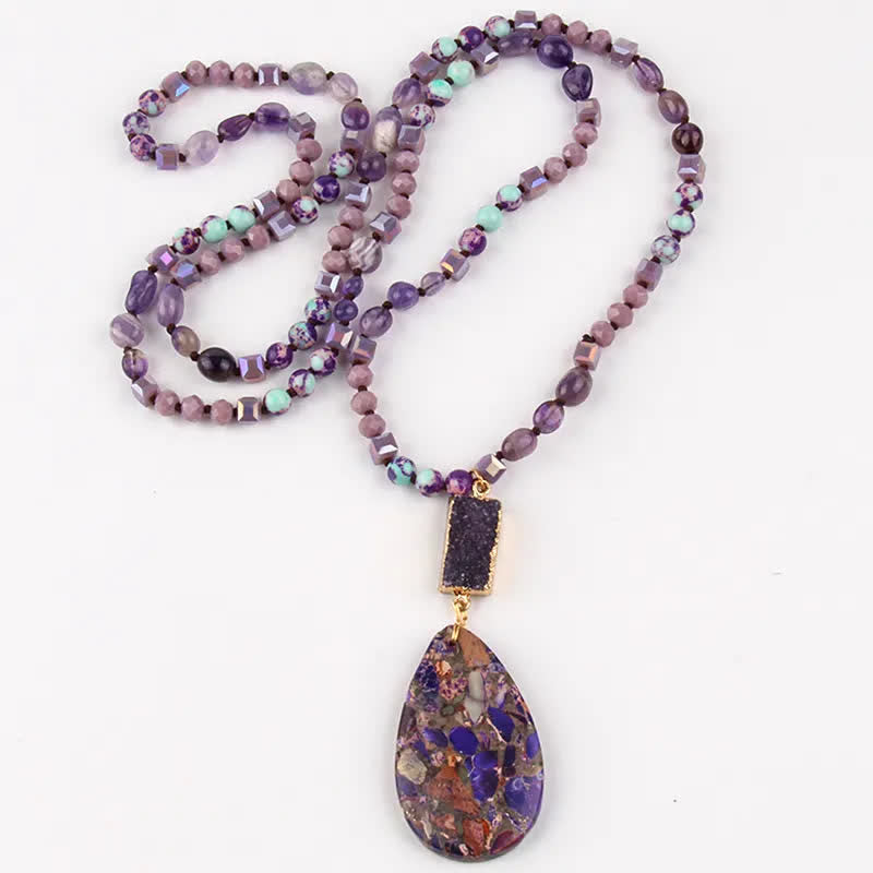 Olivenorma Emperor Stone Beads Crystal Cluster Drop Pendant Necklace