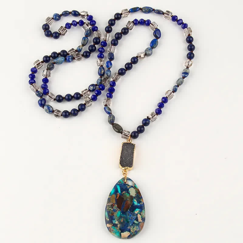 Olivenorma Emperor Stone Beads Crystal Cluster Drop Pendant Necklace