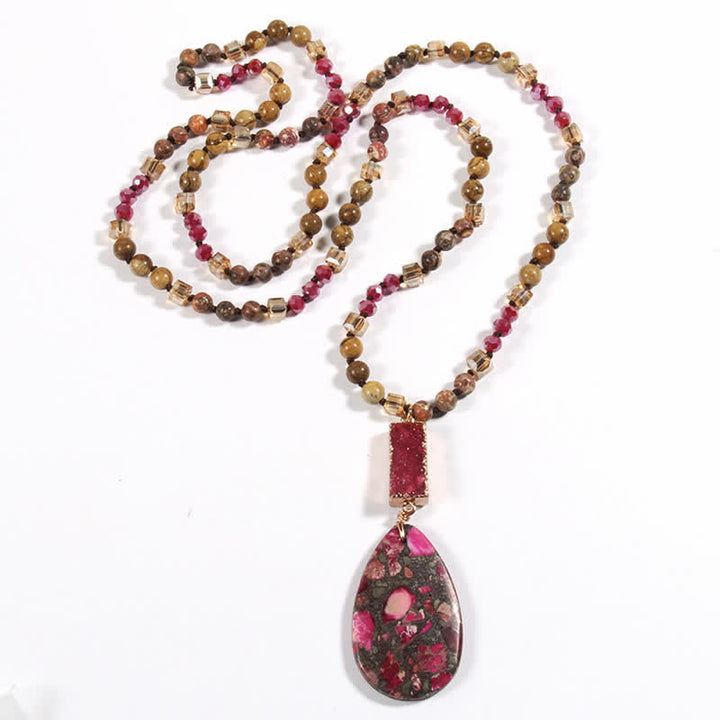 Olivenorma Emperor Stone Beads Crystal Cluster Drop Pendant Necklace