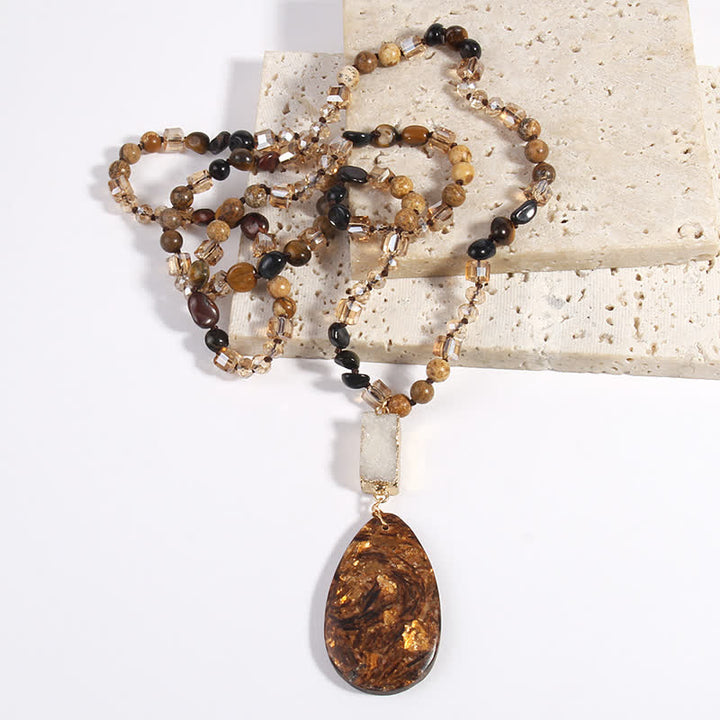 Olivenorma Emperor Stone Beads Crystal Cluster Drop Pendant Necklace