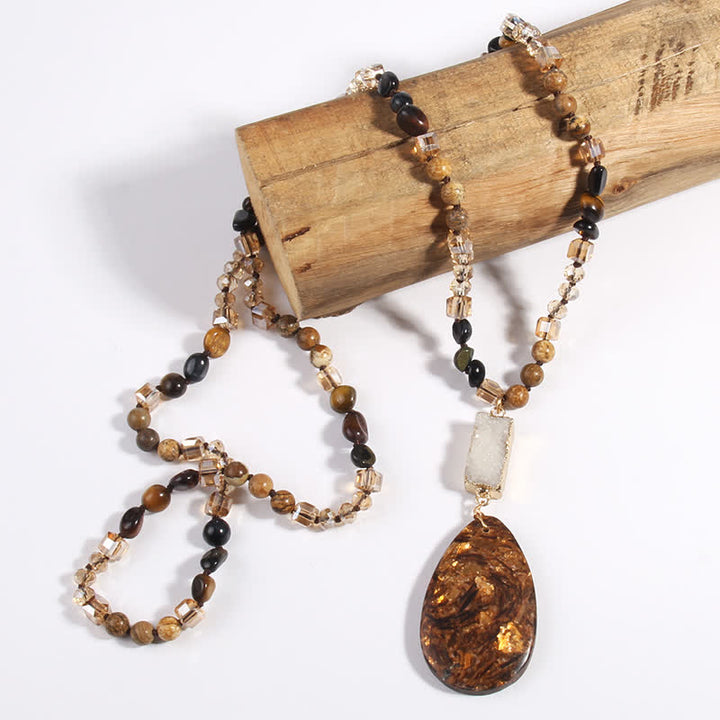 Olivenorma Emperor Stone Beads Crystal Cluster Drop Pendant Necklace