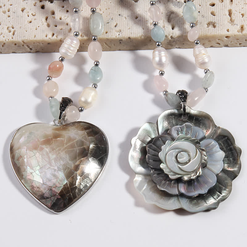 Olivenorma Natural Stone Shell Heart Flower Shaped Pendant Necklace