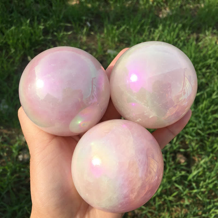 Olivenorma Natural Titanium Rainbow Rose Quartz  Crystal Sphere