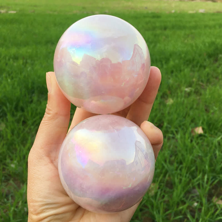 Olivenorma Natural Titanium Rainbow Rose Quartz  Crystal Sphere