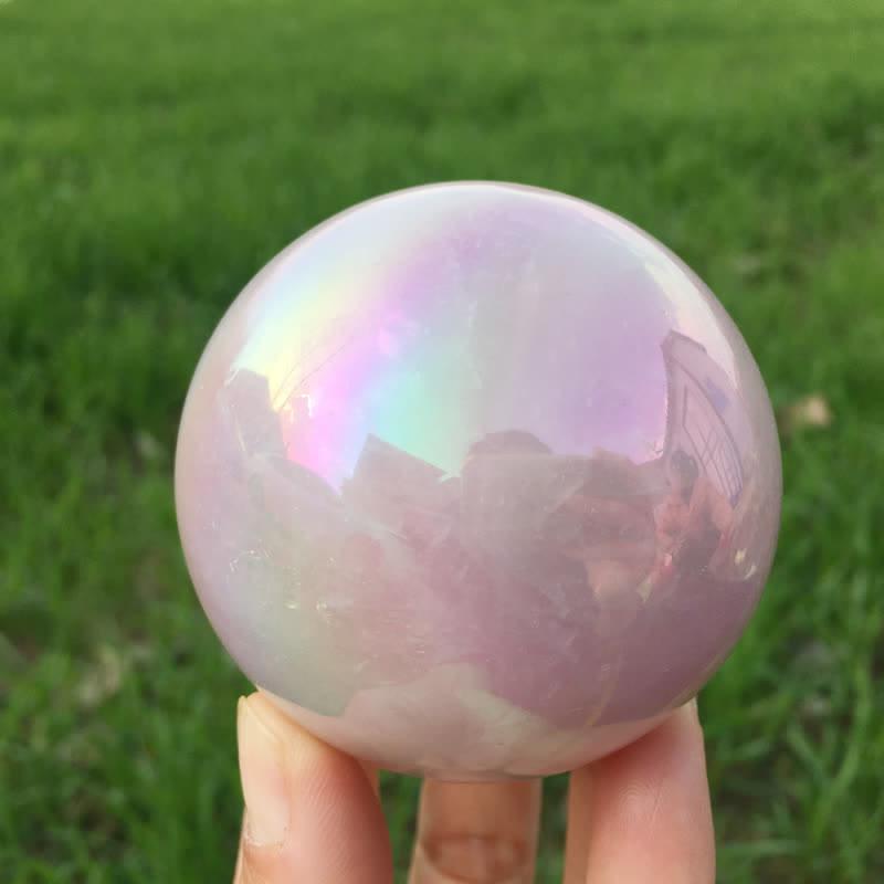 Olivenorma Natural Titanium Rainbow Rose Quartz  Crystal Sphere