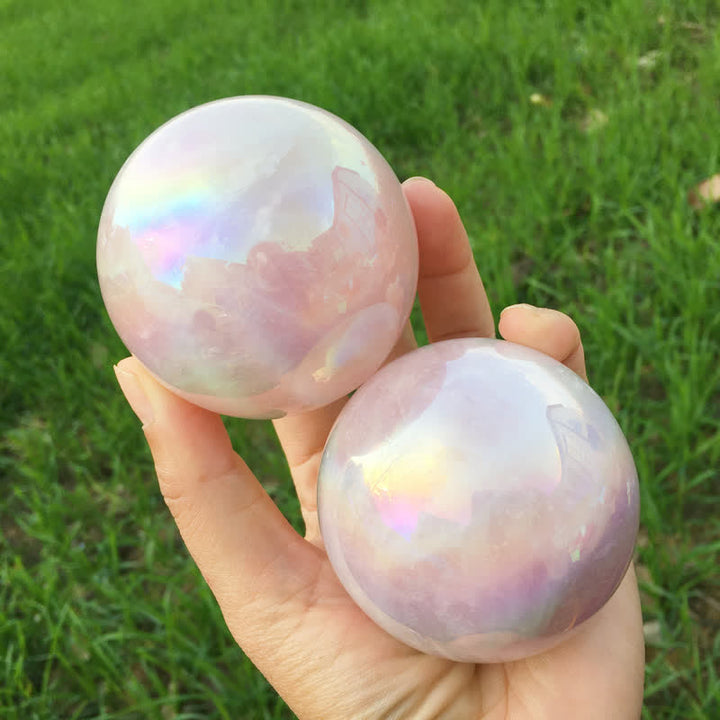 Olivenorma Natural Titanium Rainbow Rose Quartz  Crystal Sphere