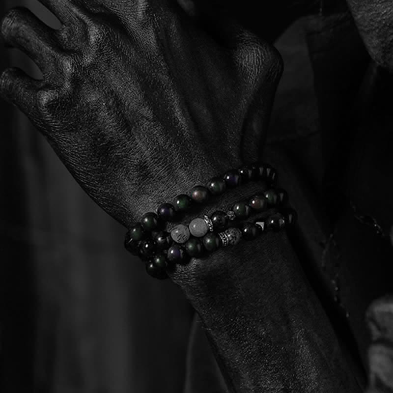 Olivenorma Obsidian Smoky Quartz Men's Beaded Bracelet - image 1