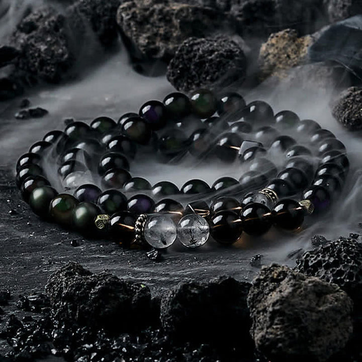 Olivenorma Obsidian Smoky Quartz Men's Beaded Bracelet - Smoky Quartz - 18cm - image 3