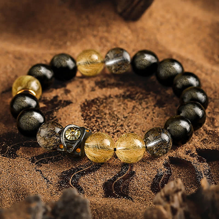Olivenorma Obsidian Gold Rutilated Quartz Men's Beaded Bracelet - image 4