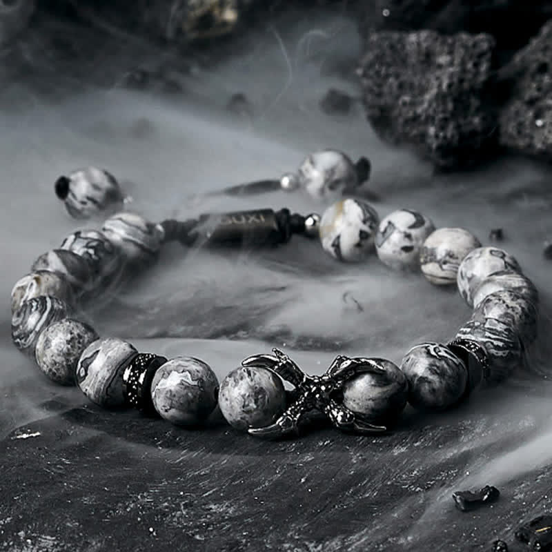 Olivenorma Natural Obsidian Grey Jasper Men's Beaded Bracelet - Grey Jasper - 18cm - image 6