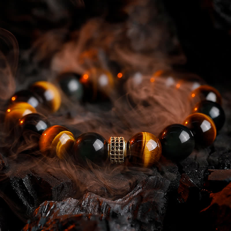 Olivenorma 12mm Natural Tiger Eye Men's Beaded Bracelet