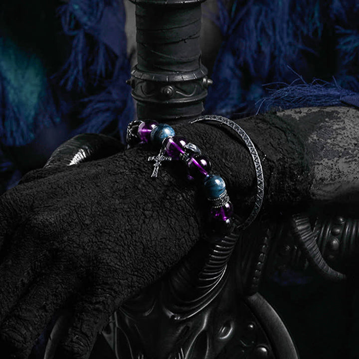 Olivenorma Amethyst Obsidian Blue Apatite Men's Beaded Bracelet - image 3
