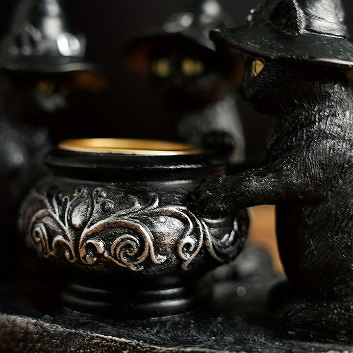 Olivenorma Halloween Three Witch Cats Tealight Candle Holder