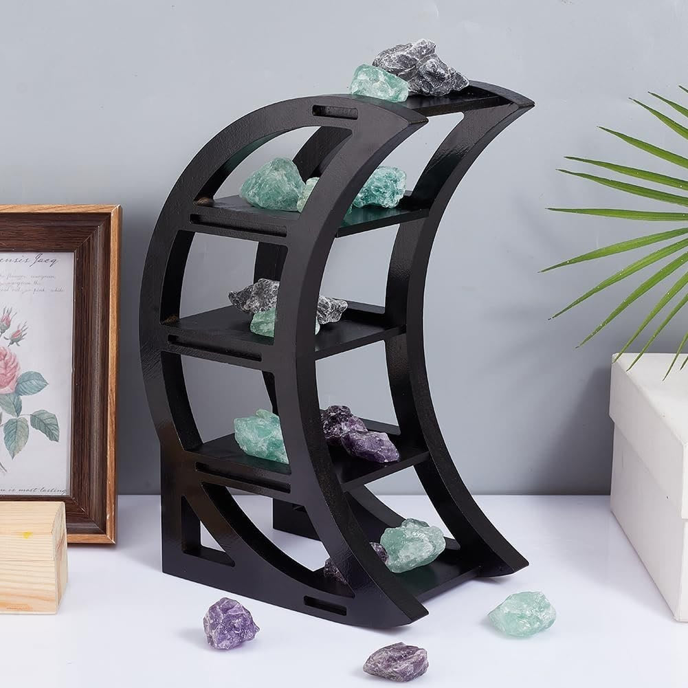 Olivenorma Wooden Crescent Gemstone Essentials Oils Storage Crystal Shelf