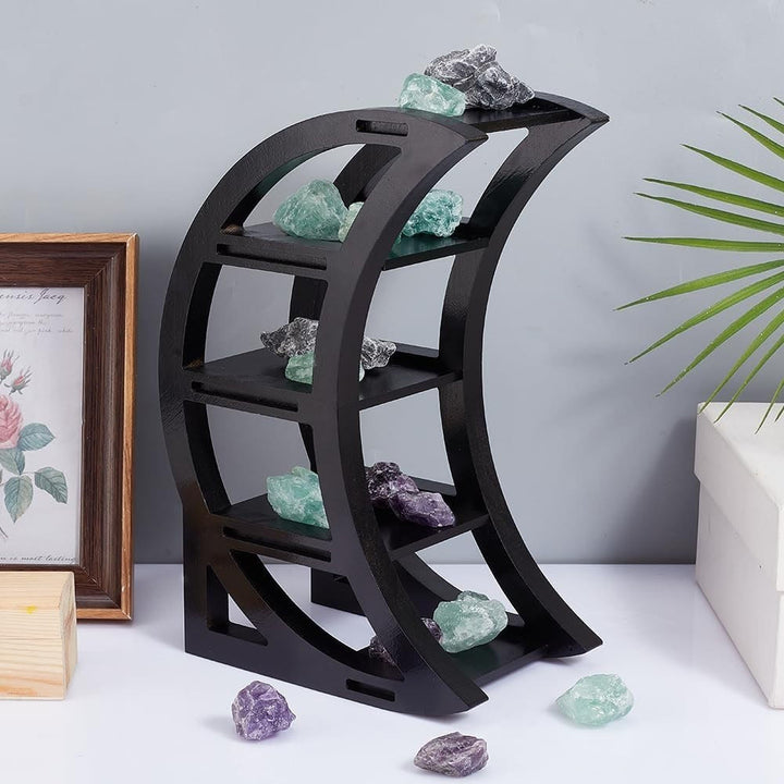 Olivenorma Wooden Crescent Gemstone Essentials Oils Storage Crystal Shelf