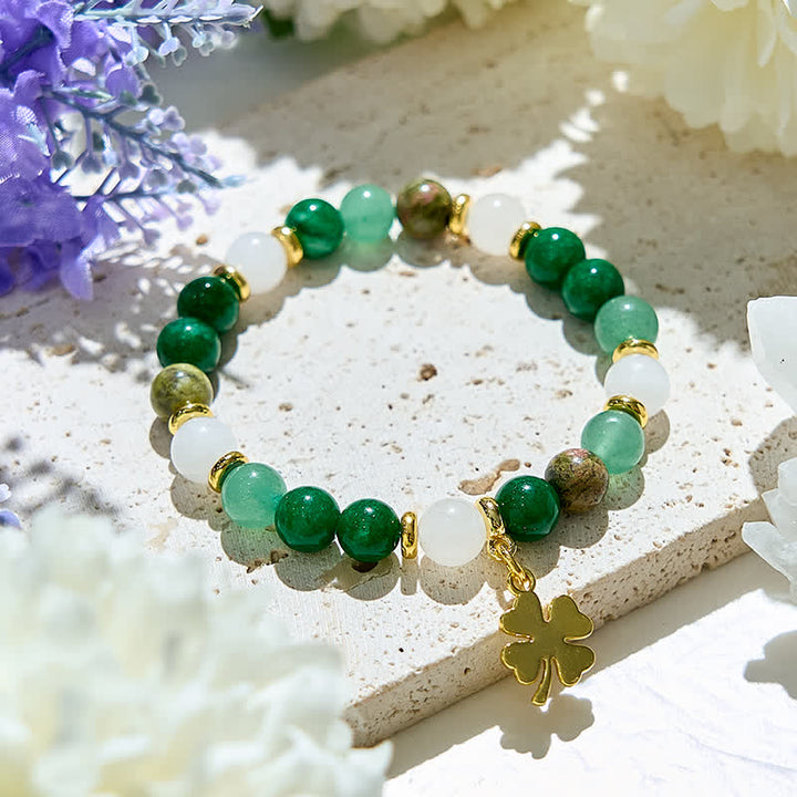 Olivenorma Clear Crystal Green Aventurine Unakite Beads Bracelet