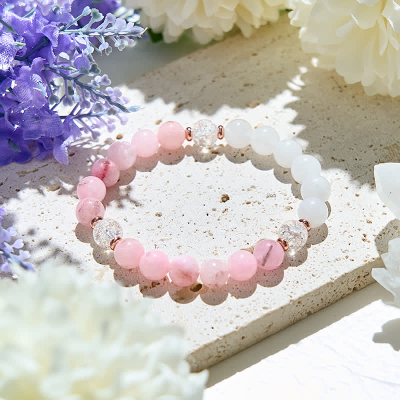 Olivenorma Clear Crystal Pink Opal Beads Bracelet