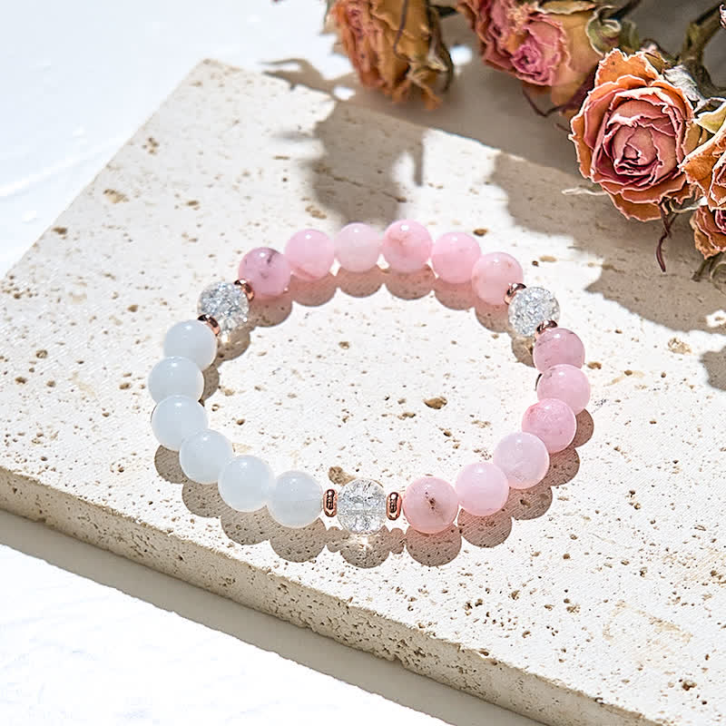 Olivenorma Clear Crystal Pink Opal Beads Bracelet