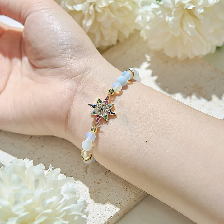 Olivenorma Opalite Beads Colorful Zircon Eight Pointed Star Bracelet