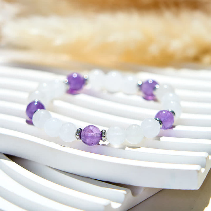 Olivenorma Natural Amethyst Clear Crystal Beads Bracelet