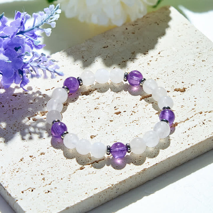 Olivenorma Natural Amethyst Clear Crystal Beads Bracelet