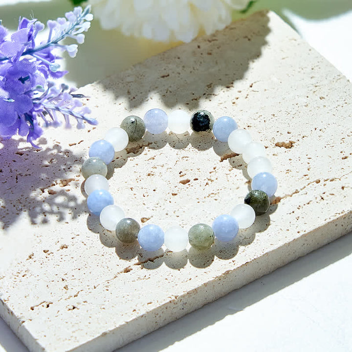 Olivenorma Natural Clear Crystal Aquamarine Labradorite Beads Bracelet