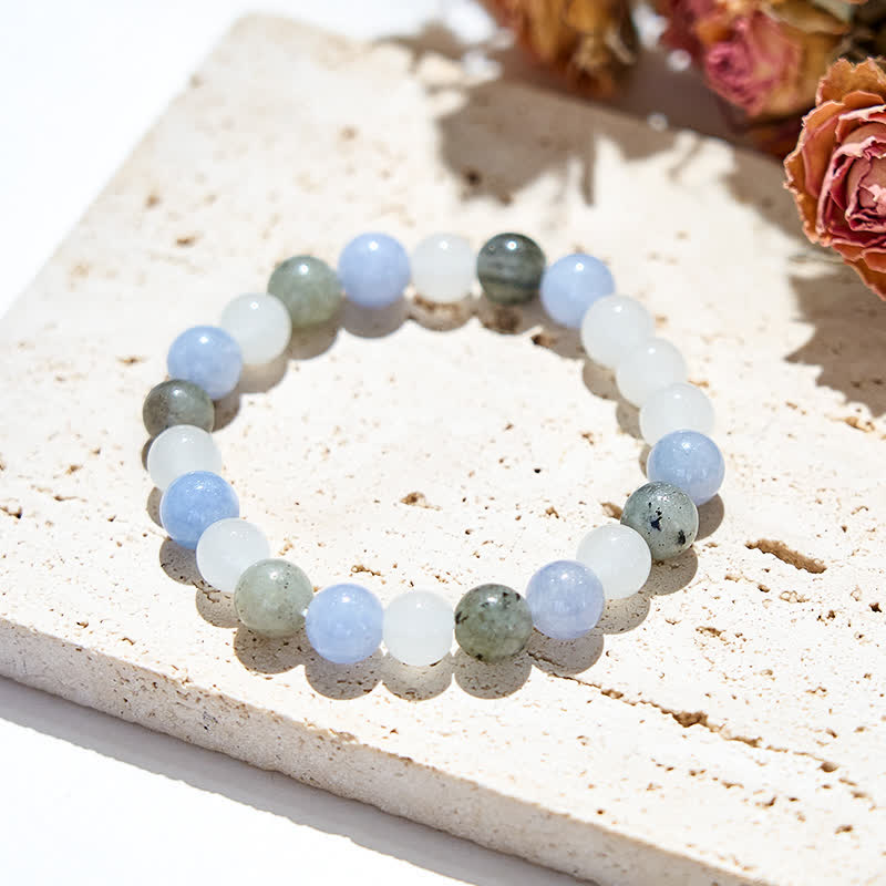 Olivenorma Natural Clear Crystal Aquamarine Labradorite Beads Bracelet