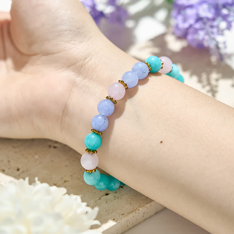 Olivenorma Blue Crystal Rose Quartz Aquamarine Beads Bracelet