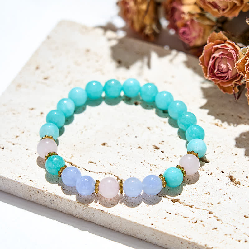 Olivenorma Blue Crystal Rose Quartz Aquamarine Beads Bracelet