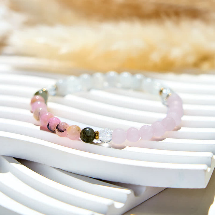 Olivenorma Natural Clear Crystal Pink Opal Labradorite Beads Bracelet