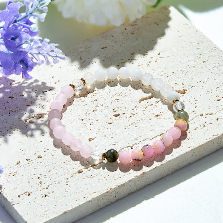 Olivenorma Natural Clear Crystal Pink Opal Labradorite Beads Bracelet