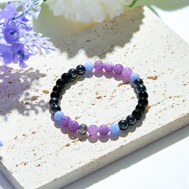 Olivenorma Natural Amethyst Hematite Obsidian Beads Bracelet