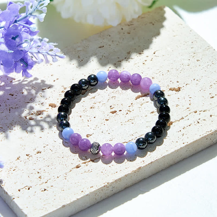 Olivenorma Natural Amethyst Hematite Obsidian Beads Bracelet