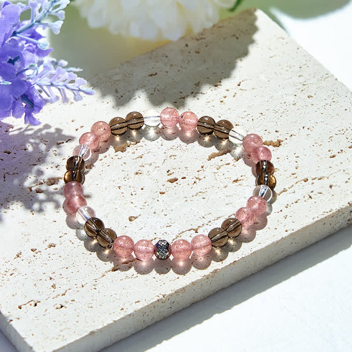 Olivenorma Natural Tiger Eye Strawberry Quartz Beads Bracelet