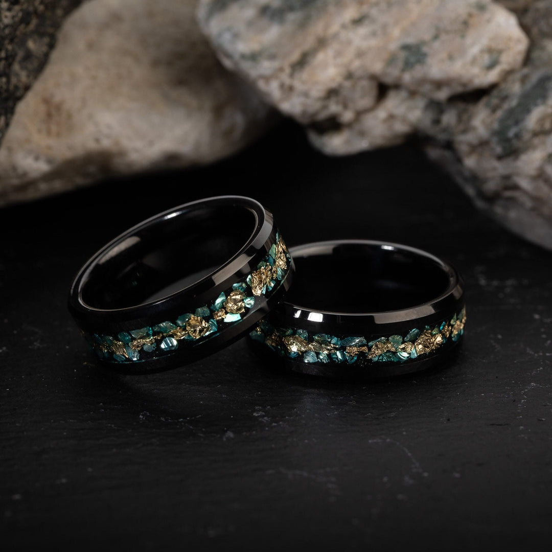 Olivenorma Men Green Coral Fragments Gold Foil Ring