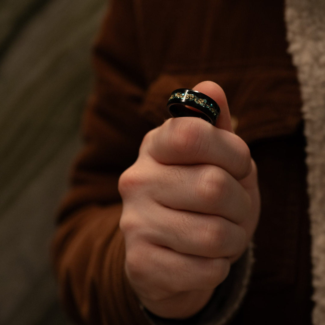 Olivenorma Men Green Coral Fragments Gold Foil Ring