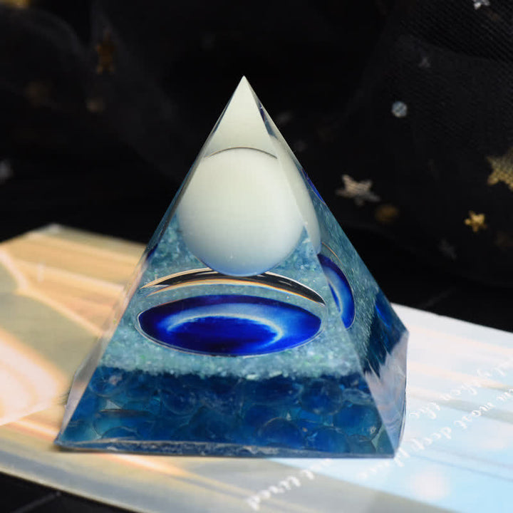 Olivenorma Opalite & Blue Glass Orgone Pyramid