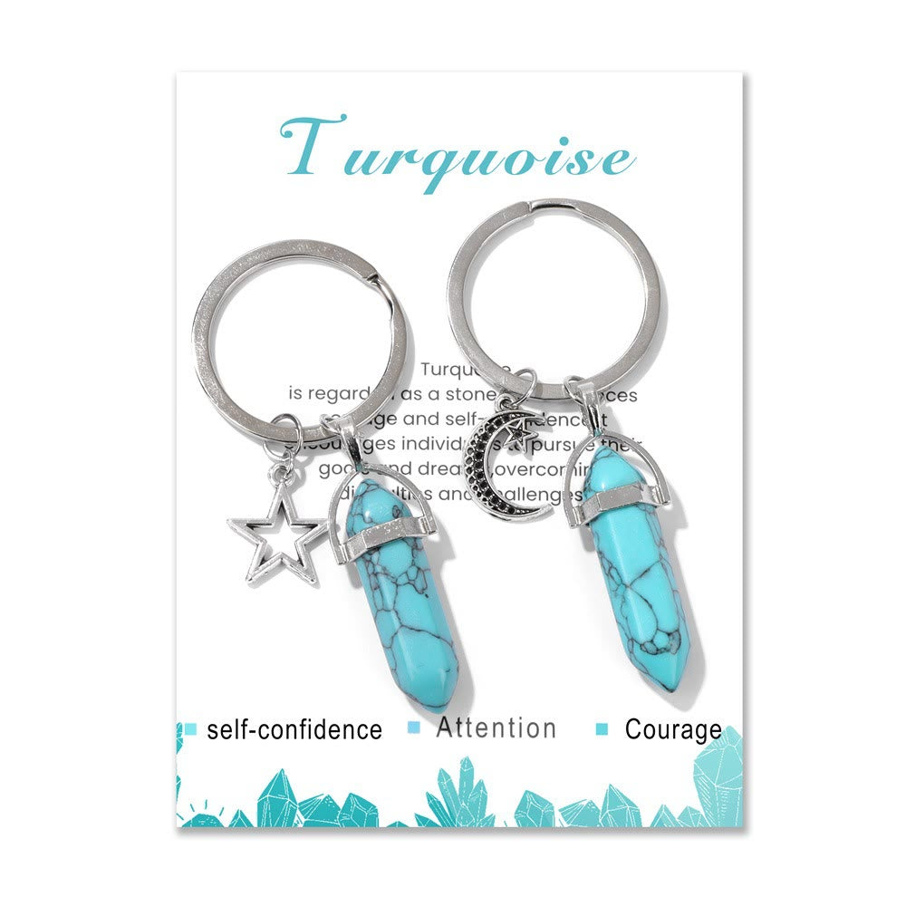 Olivenorma Hexagonal Natural Turquoise Stone Couple Keychain